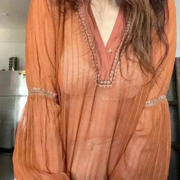 Anthropologie Blink London rust orange beaded bohemian top - Picture 4 of 12